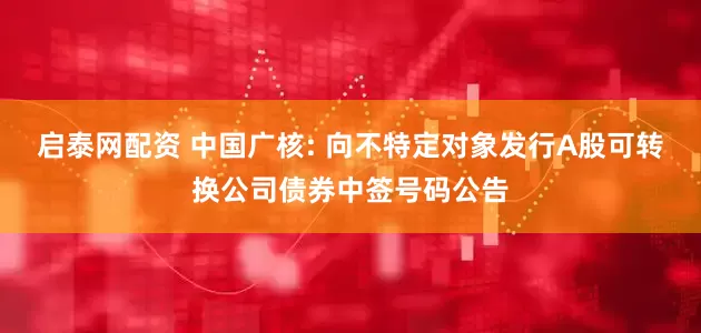 启泰网配资 中国广核: 向不特定对象发行A股可转换公司债券中签号码公告